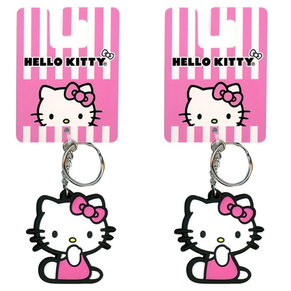 2 Piece Hello Kitty Pink Lasercut Rubber Bag Clip Keychain Accessory in Display