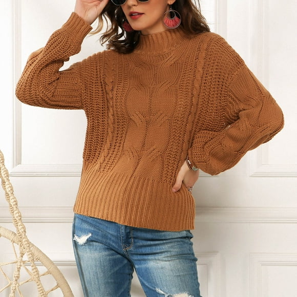 Drppepioner Women's Hot Selling Sweaters Women'S Winter Round Neck Long Half High Collar Sleeve Knitted Loose Sweater top