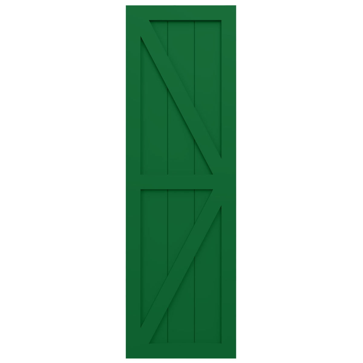 Ekena Millwork 18"W x 50"H True Fit PVC Two Equal Panel Farmhouse Fixed Mount Shutters w/ Z-Bar, Viridian Green (Per Pair - Hardware Not Included)