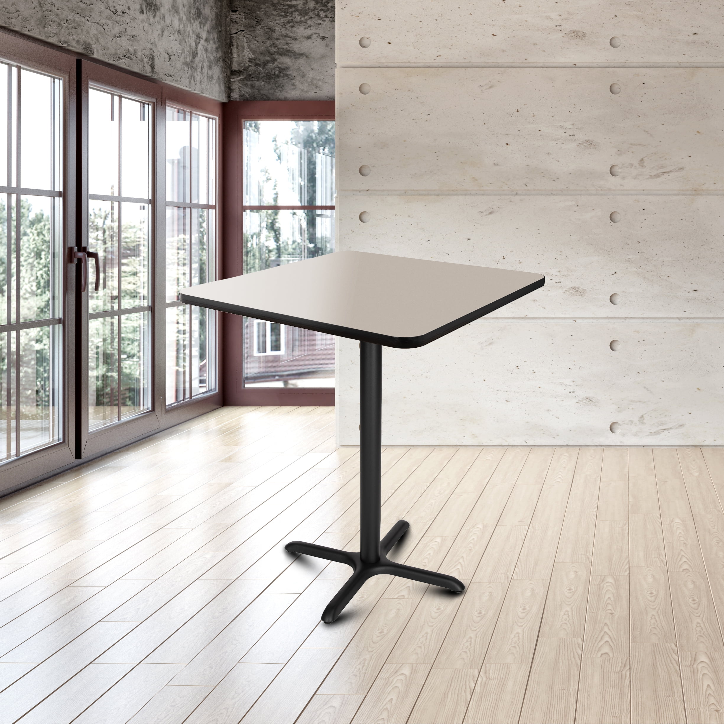 Hampden Furnishings Bennet Collection Steel Frame 36" Square Top Cafe Table with X Base, 42" Height, Black Frame and Grey Nebula Top