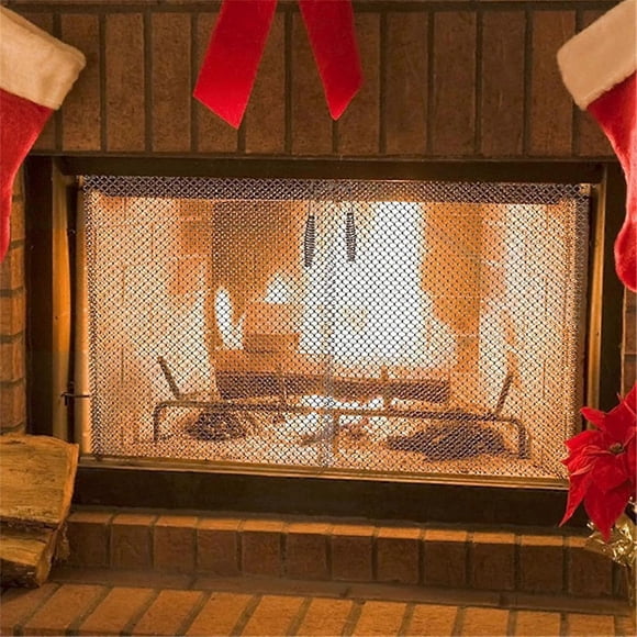 Cortina de malla para chimenea, paquete de 2 paneles de malla metálica antichispas con tiradores para chimenea doméstica, 22 pulgadas