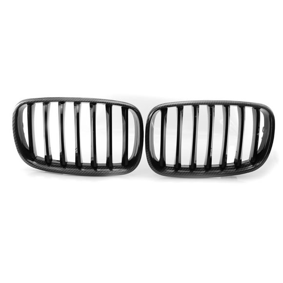 BMW E70 X5 (2008-2013) Front Hood Grills - Carbon Fiber Pattern with Glossy Black Single Line Design, Direct OEM Replacement (51137157687, 51137157688, 51137185223, 51137185224), 2-Pack, Sturdy