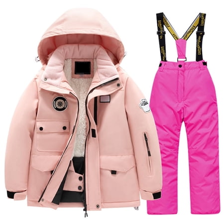 XFHLMJFF Kids Ski Suit Snowsuit With Hooded Children Waterproof Windproof Ski Overall Winter Snowboarding Warm Snow Suits Long Sleeve Jacket and Pants 2Pcs 6-8 Years