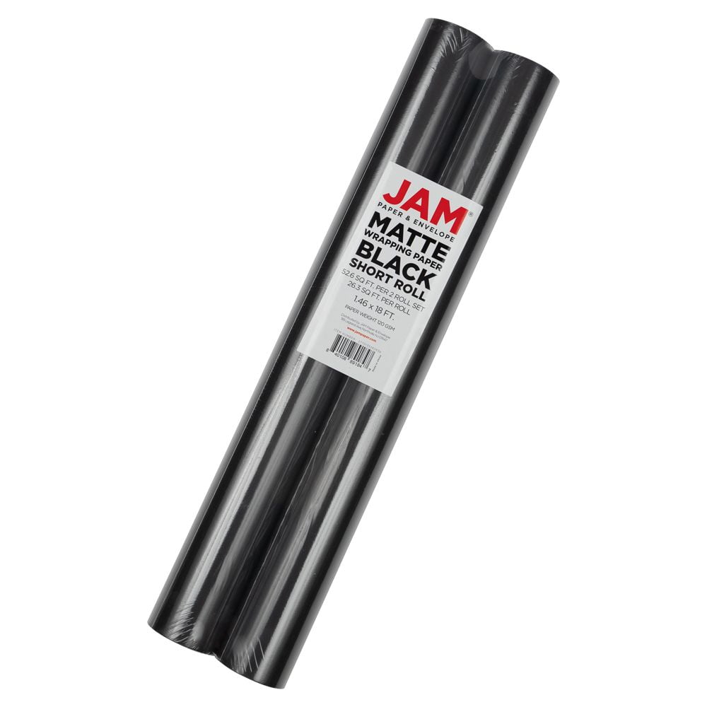 JAM Paper Matte Wrapping Paper, 52.6 Sq ft Total, Matte Black, 2 Pack