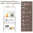 thumbnail image 3 of iRerts Kitchen Bakers Rack, Metal 4 Tier Microwave Oven Stand with 4 Hooks, Adjustable Shelves, Wood Table, Kitchen Utility Storage Rack Cart Coffee Bar Station for kitchen Office Apartment, Silver, 3 of 7