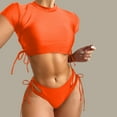 thumbnail image 2 of Ltctricy Women's Tankini Swimsuits Short Sleeve Crew Neck Side Drawstring Swim Top with Bottom Bathing Suits Two Piece Swimsuits, 2 of 3