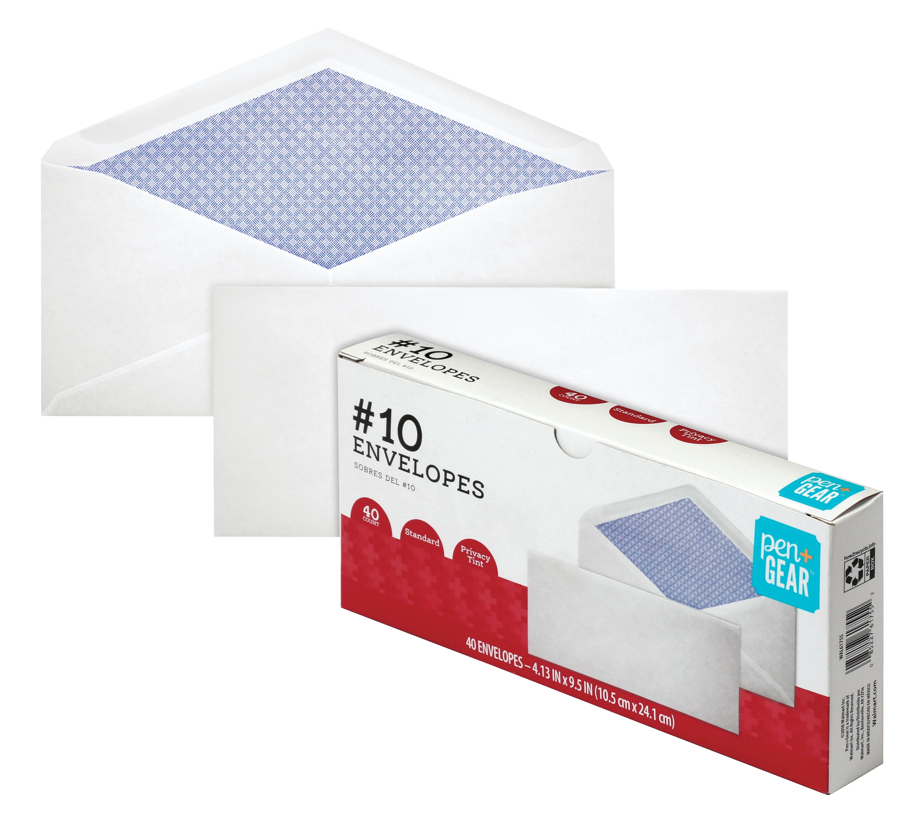 PEN+GEAR Business Envelopes, Size #10 (4-1/8 in. x 9-1/2 in.), Security Tinted, Solid White Pattern, 40-Count