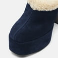 thumbnail image 4 of FSJ Women Comfort Platform Mules with Shearling Trim Suede Closed Round Toe Chunky High Heel Slip On Fashion Clogs Size 8 Blue, 4 of 4