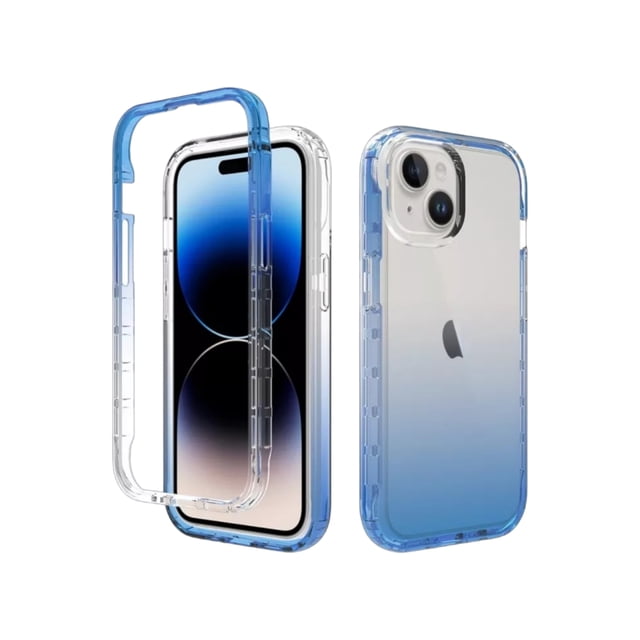 Funda 360 Degradada Uso Rudo Para Iphone 15 Plus Azul Más 2 Micas De Pantalla