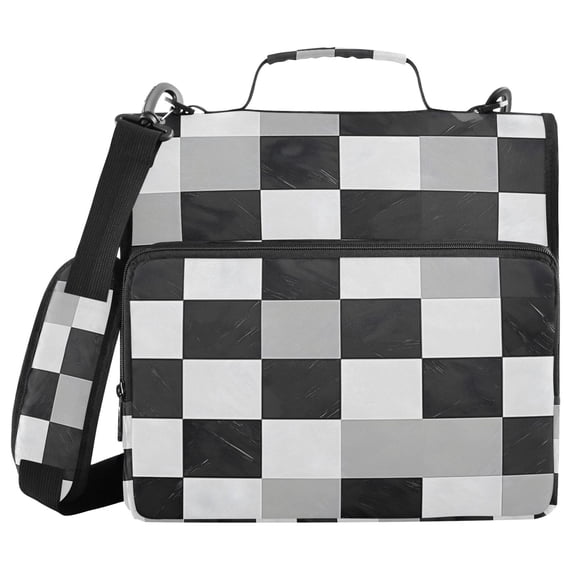 FORMRS Zipper Binder with Shoulder Strap 2-inch Ring 500 Sheet Capacity File Bag, Black and Gray Plaid Pattern