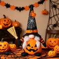 thumbnail image 2 of Halloween Gnome Plush Dressed in Pumpkin Outfit, Spooky Faceless Doll Ornament with Tall Witch Hat and Wand, Soft Fabric Swedish Tomte Elf Figurines for Table Tiered Tray Home Office Decor, B, 2 of 6