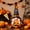 B, variant on Halloween Faceless Pumpkin Gnome Decor Doll With Web Witch Hat Soft Fabric Tabletop Ornament 5.5 Inch 1 Count