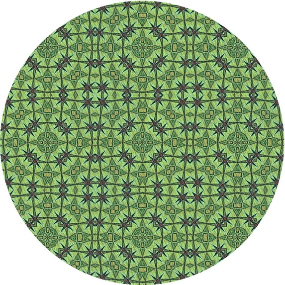 Ahgly Company Indoor Round Patterned Medium Forest Green Area Rugs, 4' Round