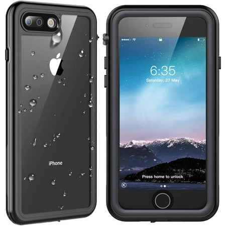 For Apple iPhone 8 Plus / iPhone 7 Plus Waterproof Case Cover Built-in Screen Protector Fully Sealed Life Shockproof Snowproof Underwater Protective Case Black