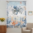 thumbnail image 3 of Octopus Coastal Sheer Curtains 108" Extra Long, Summer Beach Coral Starfish Blue Grey Light Filering Curtains, Privacy Drapes Simi Floor to Veiling Curtain for Living Room Large Window Treatment, 3 of 8