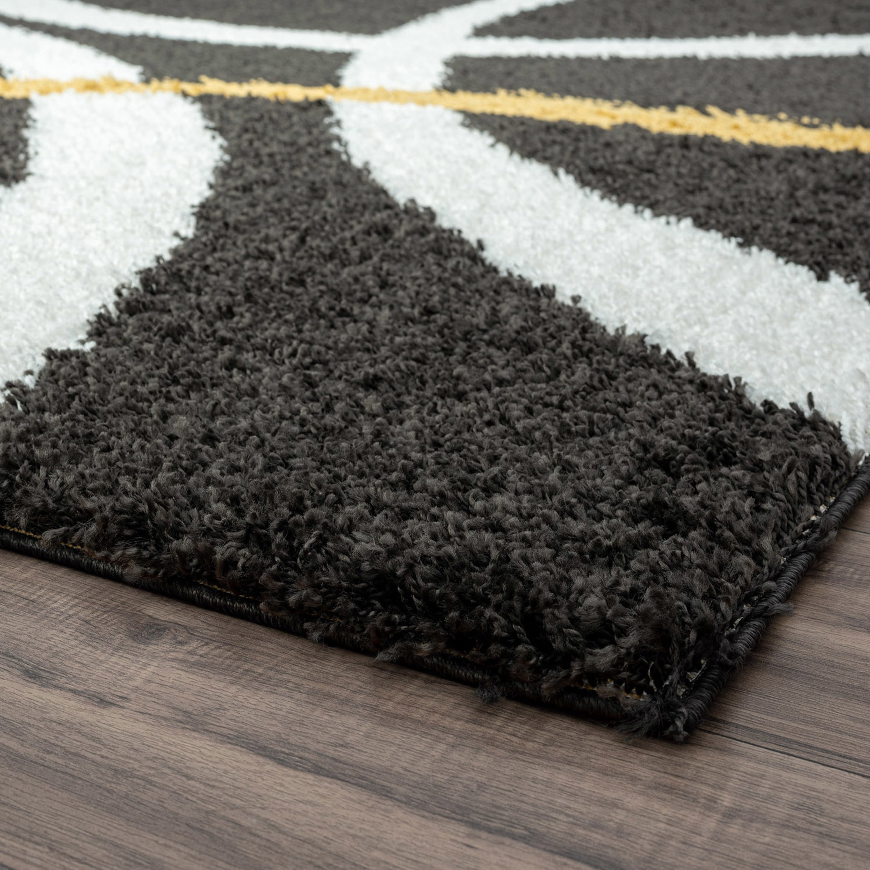 Contemporary 5x8 Area Rug Shag Thick (5'3'' x 7'3'') Abstract Dark Gray, Gold Living Room Easy to Clean