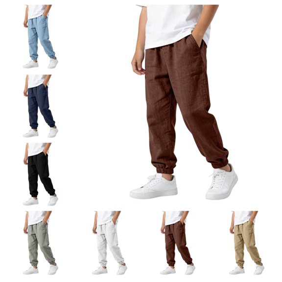Quotay Boys Pants Comfortable Stylish Casual Trousers for Autumn Blend Long with Elastic Waist Trousers for Boys 5-15 Years ,7-8 Years