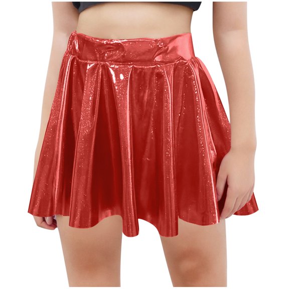 ZToonmas Girls' Shiny Metallic Skater Skirt Elastic Waist Pleated Mini Skirt for Kids 4-14 Years Dance and Party Wear
