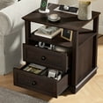 thumbnail image 3 of FAGAGA End Table for Living Room,Wooden Nightstand with Charging Station for Bedroom, Espresso, 3 of 11