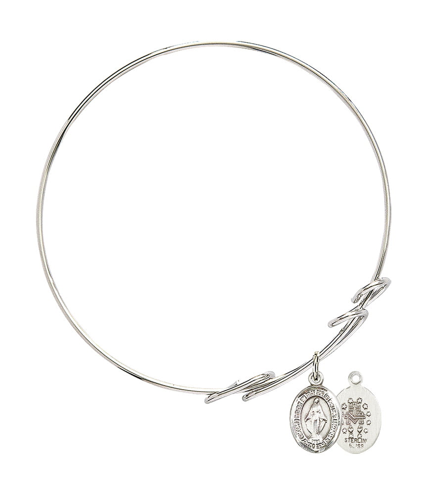 Miraculous Heart Charm On A 7 1/2 Inch Round Double Loop Bangle Bracelet
