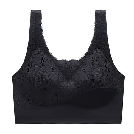 Women s Bras Lace Wrapped Chest Ice Seamless Vest Thin Non Steel Push up Underwear Women V-Neck Padded Bra Feature Hook and Eye Closure Demi & Balconette Bra Style Y-484   Black M
