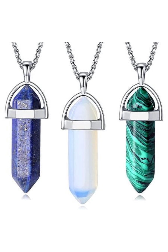 Crystal Necklace Healing Amethyst Black Obsidian Hexagonal Gemstone Pendant Necklace Spiritual Natural Reiki Quartz Tiger Eye Stone Point Jewelry