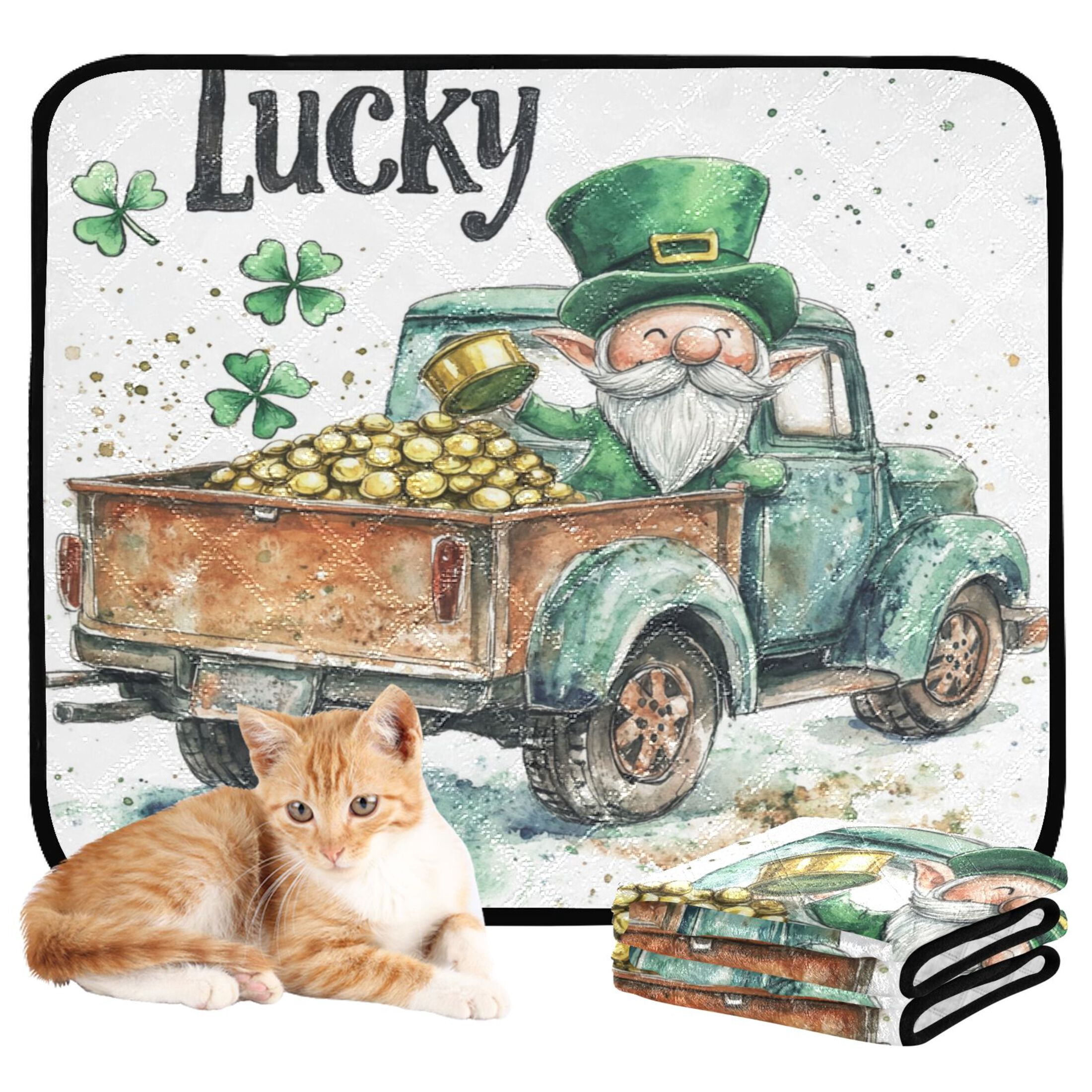 Qxltty St Patricks Day Lucky Car Cat litter Pads Pet Set of 2 Diaper Mats Center Anti-leakage Layer Absorbent Soft and Comfortable