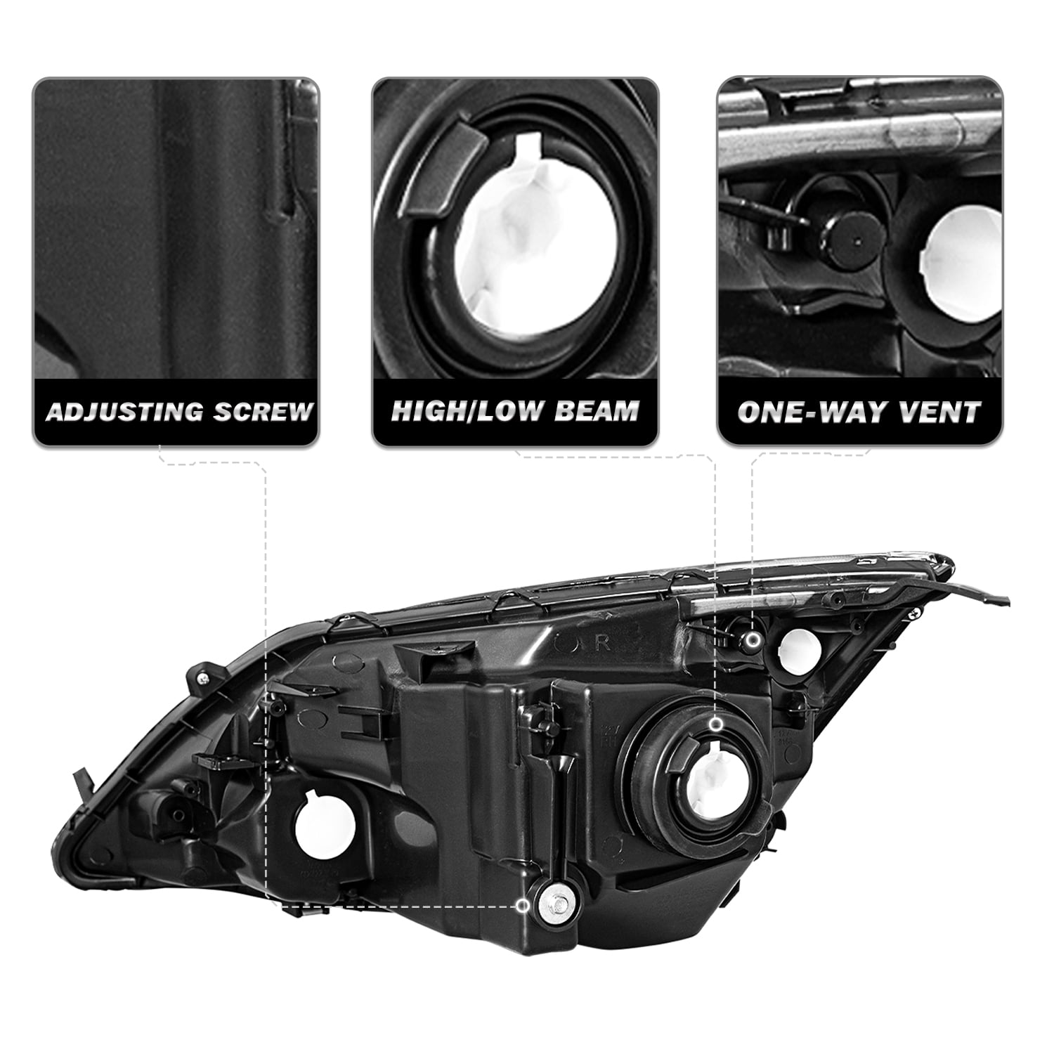 For 2007-2011 Honda CRV CR-V Black Headlights Amber Corner Headlamps L+R