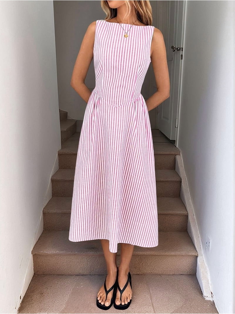 pink striped summer dress Picnic Season Maxi Dress Pink