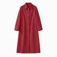 thumbnail image 4 of SHENGXINY Women's Long Button Trench Coat Lapel Lined Kneee Length Long Sleeve Windproof Outwears Casual Jacket for Work Daily Wear Fall Winter Wine XL, 4 of 9