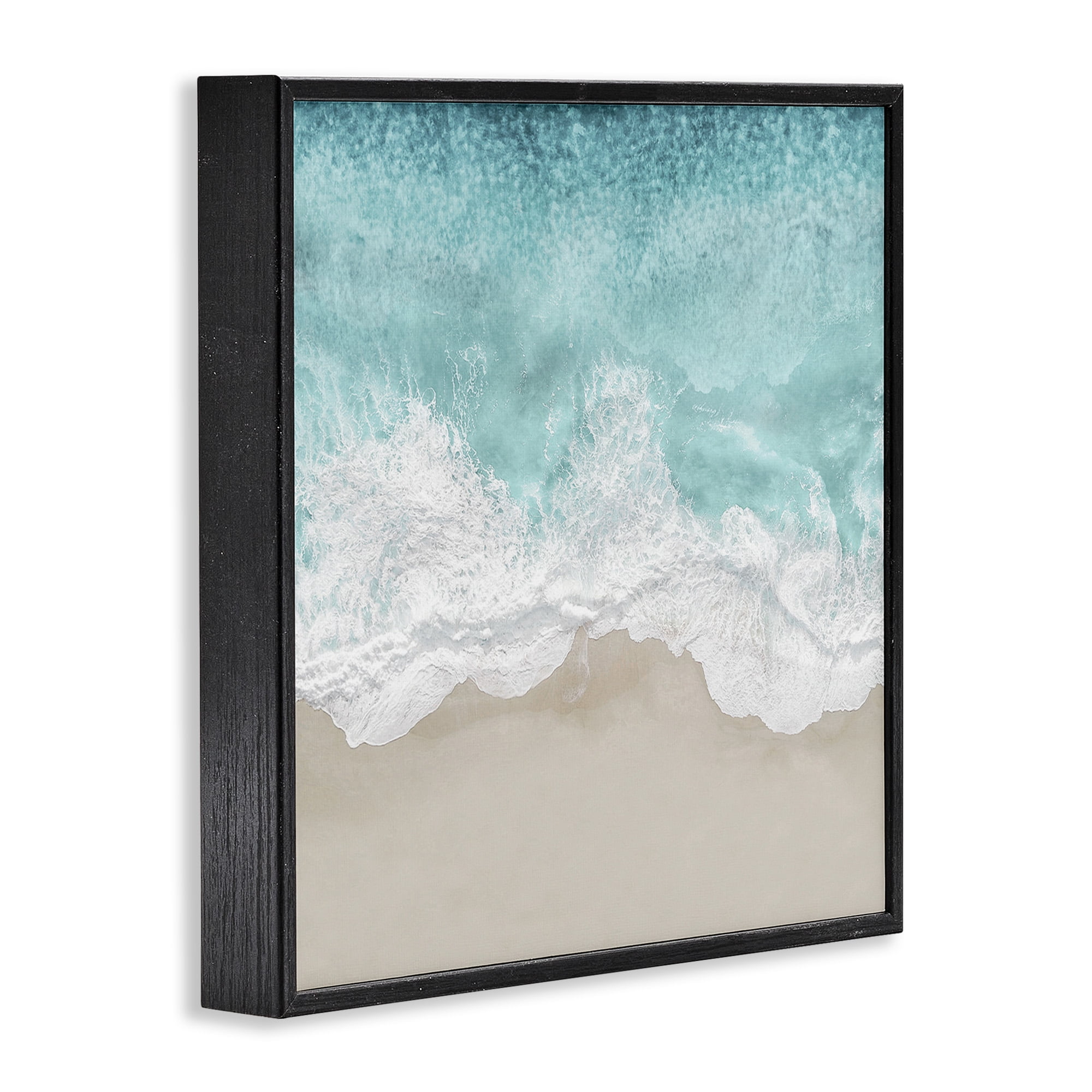 Stupell Industries Sea Foam on Sandy Beach Nature Photography Black Framed Art Print Wall Art, 17 x 17