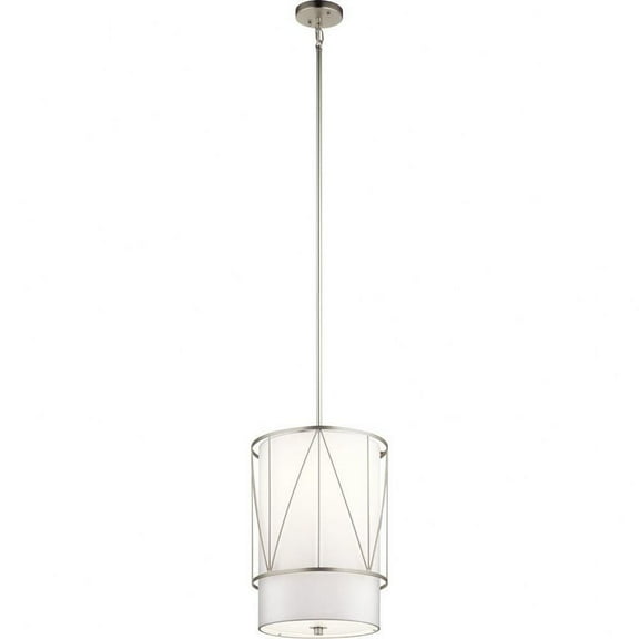 1 Light Contemporary Geometric Cage Drum Pendant Light Fixture with Satin Etched Glass-Satin Nickel Finish Bailey Street Home 147-Bel-4187462