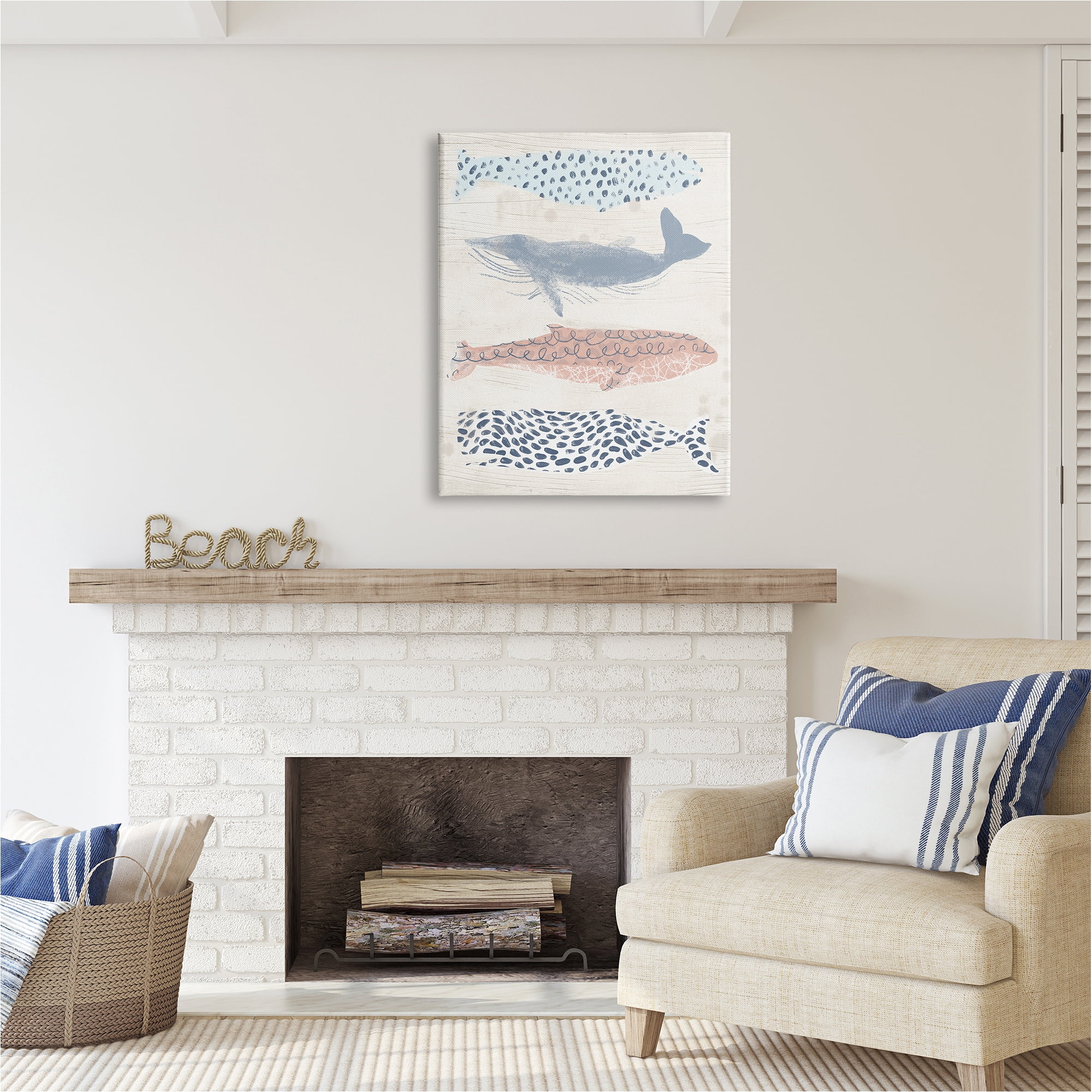 Stupell Industries Maritime Patterned Whales Animals & Insects Painting Gallery Wrapped Canvas Art Print Wall Art, 30 x 40
