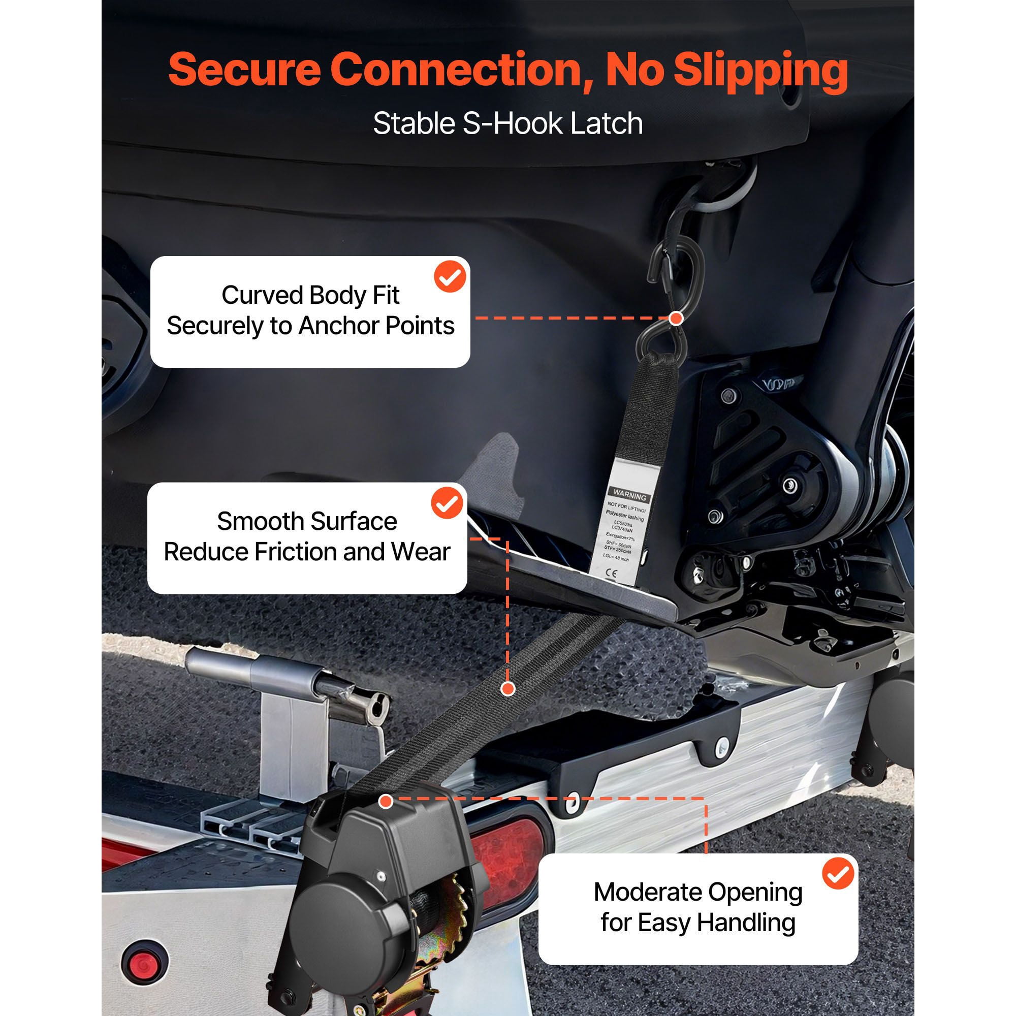 Car Tie Down Kit with 2 Straps, 550 lbs Capacity, Ratchet Tensioner, S-Hooks, for Trailer Boat Snowmobile Transport