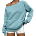 thumbnail image 2 of Womens Off Shoulder Sweatshirt Long Sleeve Basic Pullover Tops with Pocket 2026 Fall Fashion Oversized Sweatshirts Sky Blue L, 2 of 7