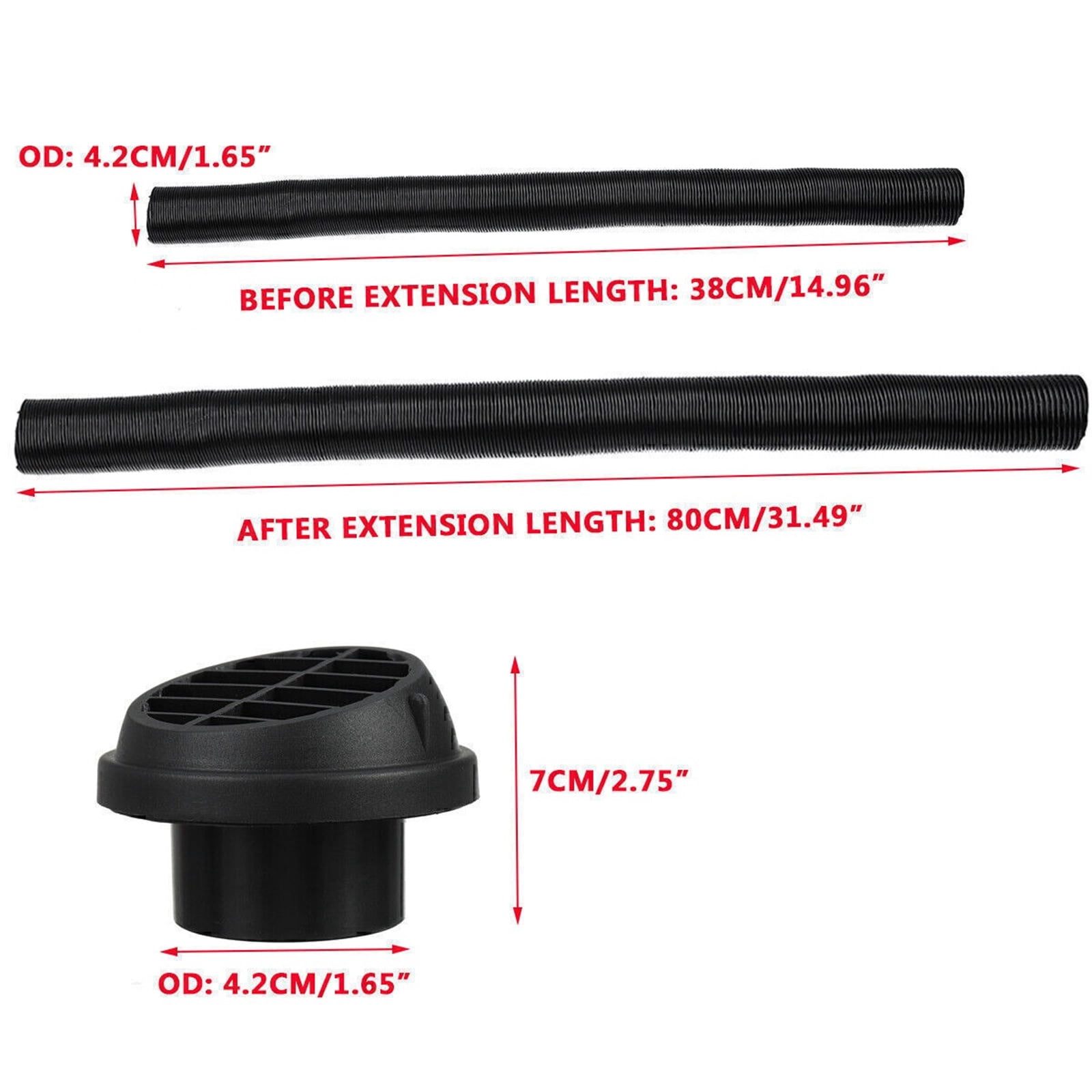 4 Pack 42mm Heater Duct Pipe Kit for Air Diesel Heater with 4 Vent Outlets and 8 Clamps Extendable Tube 38cm to 80cm for Car Truck RV