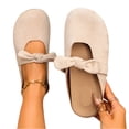 thumbnail image 4 of Women’s Mules Toe Suede Upper Double Bow Mary Jane Slip On Backless Ballet Mule Shoes Hidden Heel Round Toe Dress Flats for Spring Office Casual Daily Wear Business Travel Outfits, 4 of 5