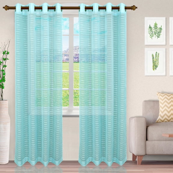 Jackson Stripe Soft Diffused Light Airy Lightweight Sheer Curtain Set Baby Blue / 52"x108"