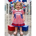 thumbnail image 6 of BemeyourBBs Toddler Baby Girl 4th of July Dress Outfit Little Baby Girl Patriot Independence Day Summer Dress Cute Star American Flag Embroidery Puff Short Sleeve Doll Collar Striped Bow Decor Dress, 6 of 9