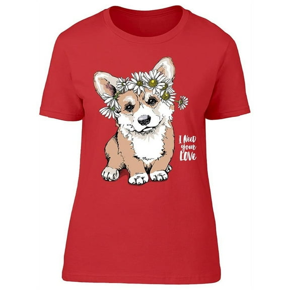 Corgi Wearing Flower Wreath T-Shirt Women -Image by Shutterstock, Female Medium