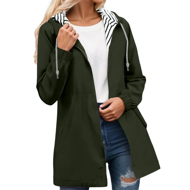 Coupe-vent de Randonnée Léger pour Femme avec Capuchon, Poches à Rayures, Anorak d'Extérieur pour Randonnée et Voyage