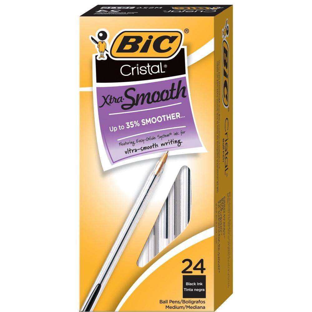 BIC Cristal Xtra Smooth Ball Pen, Medium Point (1.0mm), Black, 24 Count