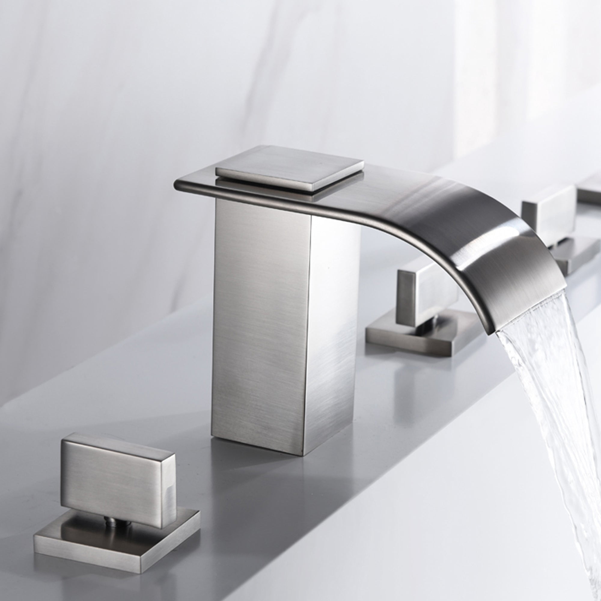 Roman Tub Faucet with Hand Shower, Waterfall Tub Filler Deck Mount Brushed Nickel