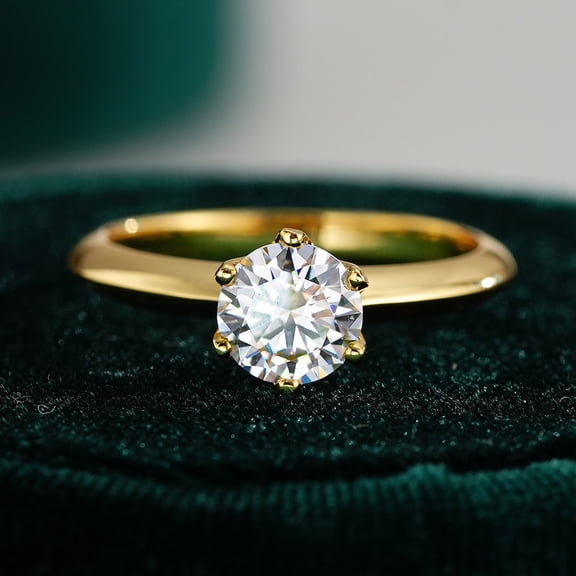 Apaison 1 Carat Round Moissanite Simple Rings for Women - Bridal Wedding Engagement Gold Plated Jewelry Gift - Passes Tester