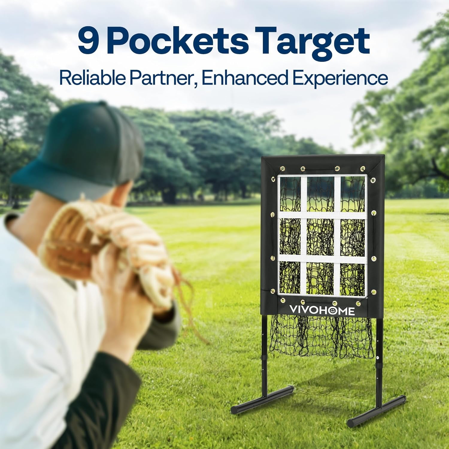SPECSTAR 9 Hole Baseball Softball Pitching Net, 9 Pocket Hitting Practice Net, 22"x18" Pitching Area with 3 Level Adjustable Height