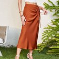 thumbnail image 5 of vigerkar Satin Skirts for Women High Waisted Summer Midi Skirt Dressy Casual Orange, L, 5 of 8