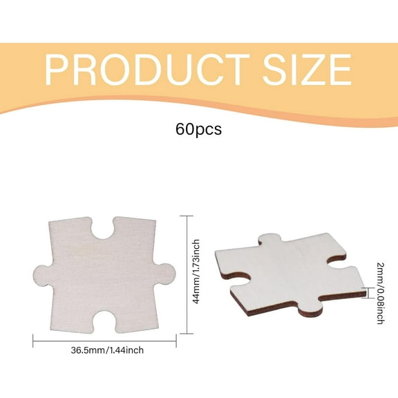 60 Piece Blank Wooden Puzzle Pieces for Crafts 1.44x1.73inch Unfinished Freeform Jigsaw Wood Puzzles Make Your Own Wood Puzzle Cutout Set DIY Art Projects for Draw On Crafts DIY