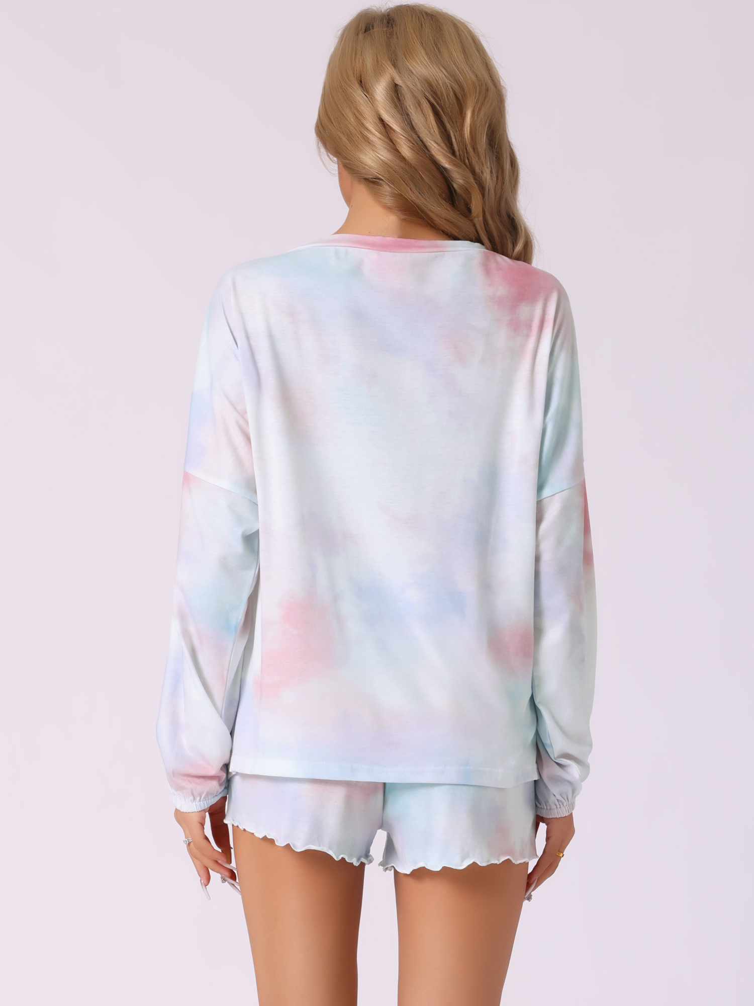 DARING DIVA Women's Tie Dye Tops with Shorts Pajamas Sets M Pink