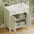 thumbnail image 3 of 31" Vintage Bathroom Vanity with Sink, Rustic Bathroom Cabinet with Soft Close Doors and Adjustable Shelf, Freestanding Bathroom Vanity with Rubber Wood Legs, White, 3 of 9
