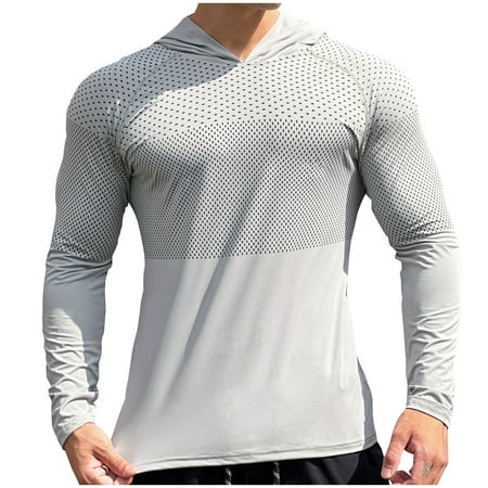 JUUYY Men s Quick Dry Fitness Hoodies Breathable Running Athletic Shirts Long Sleeve Outdoor Hiking Fishing Sun Protection T-Shirt Gray XXXL